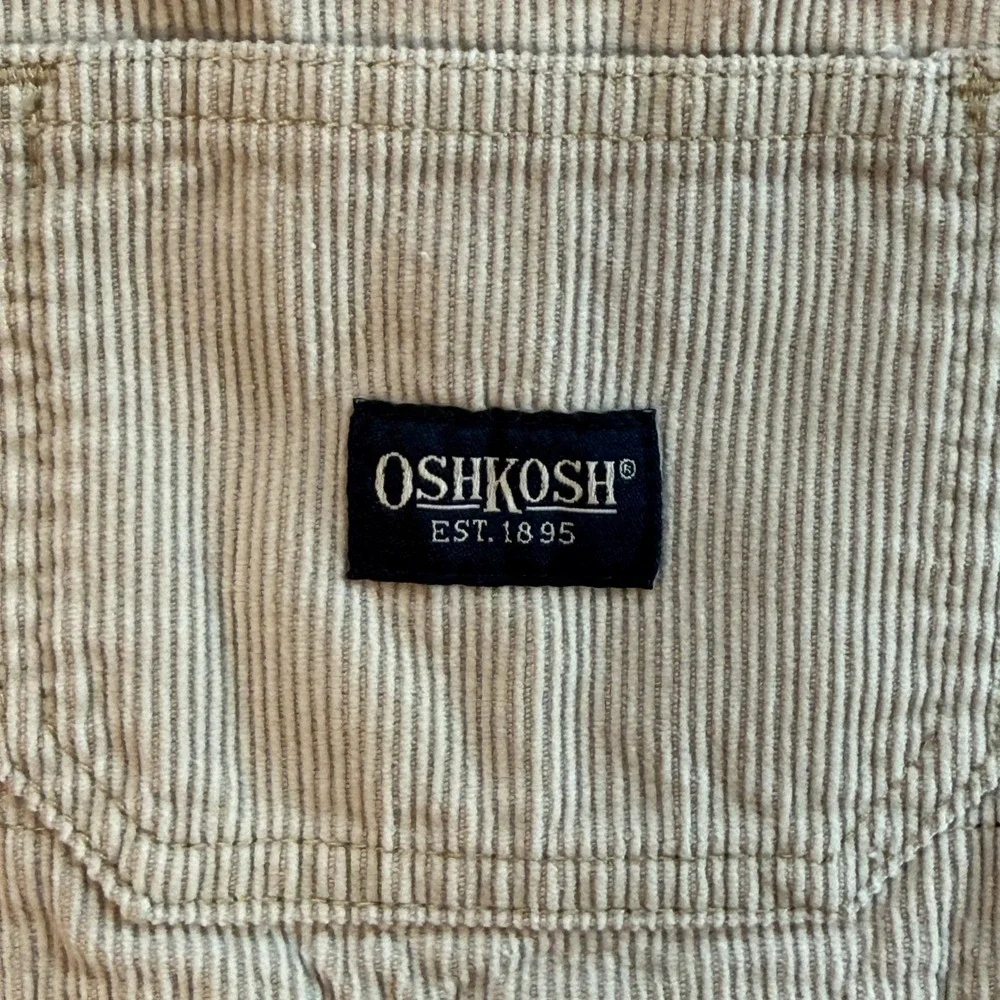 OshKosh Bgosh Toddler Boys Beige Corduroy Cargo Overalls Size 2T Dungarees